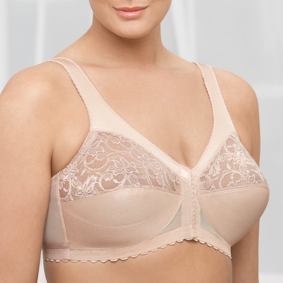 Glamorise 44C MAGIC LIFT Bra FRONT-CLOSE Wireless-Support LACE-CUPS Nude NEW - Picture 7 of 16